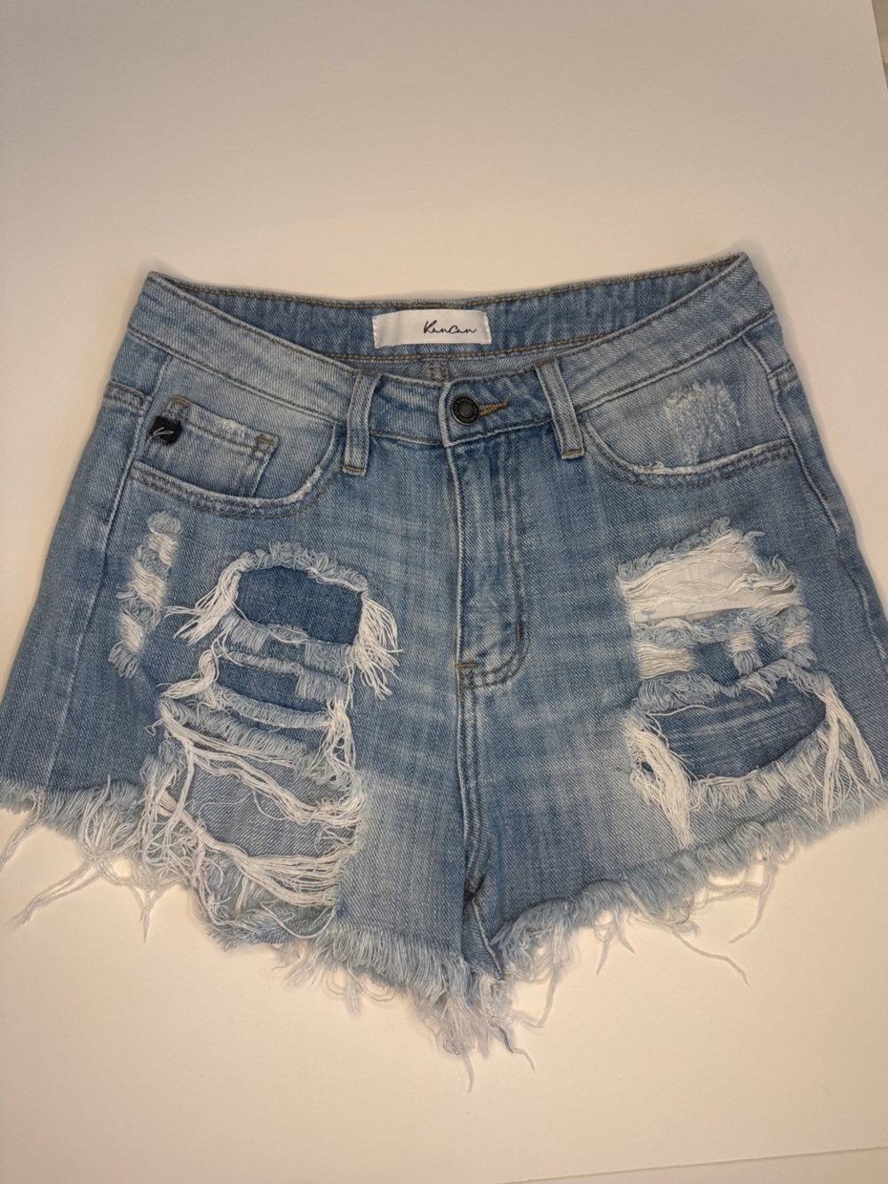 KanCan Light Wash Distressed High-Rise Denim Shorts